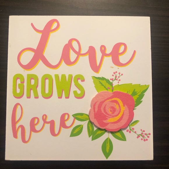 Greenbrier International Other - Love Grows Here wooden sign 6” x 6"